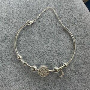 New 925 Italy Sterling Silver Elegant Silver Bracelet with Crystal Accents